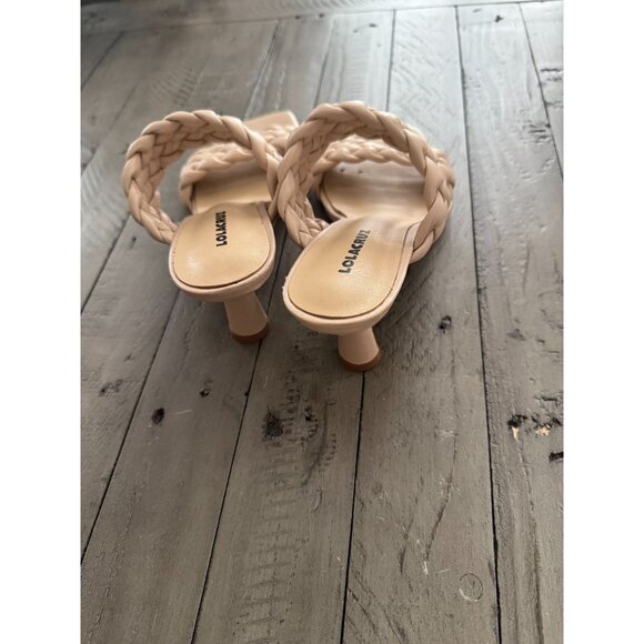 LOLA CRUZ Braided Woven Leather Mule Slide Sandals Kitten Heel Blush Size 38 8 - Picture 5 of 6